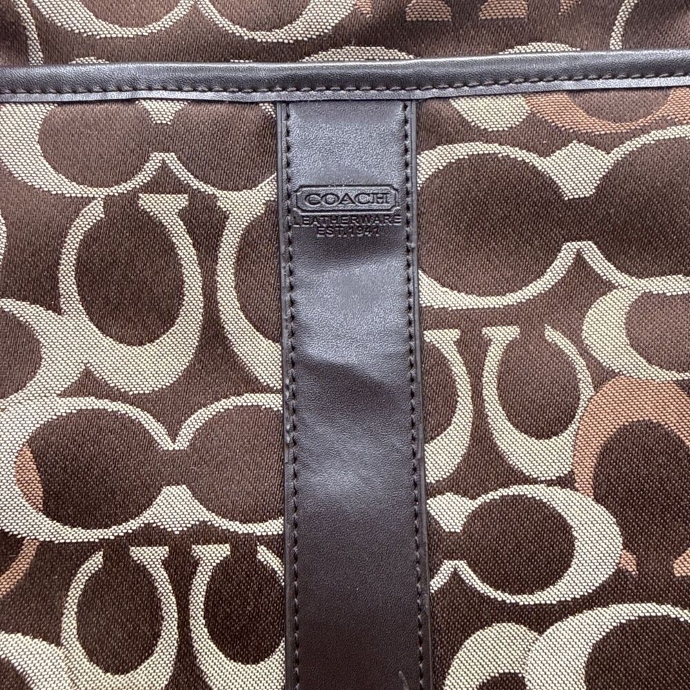 Coach Brown Beige Crossbody Shoulder Bag Logo Leather Trim Adjustable Women - Picture 5 of 7